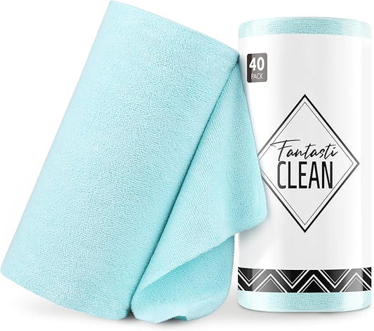Fantasticlean Microfiber Cleaning Cloth Roll -40 Pack, Tear Away Microfiber Towels, 12" x 12", Reusable, Washable, Scratch Free, Ultra Absorbent Dish Rags for Car, Home, Garage or Shop (Blue)-DeskLoop Office