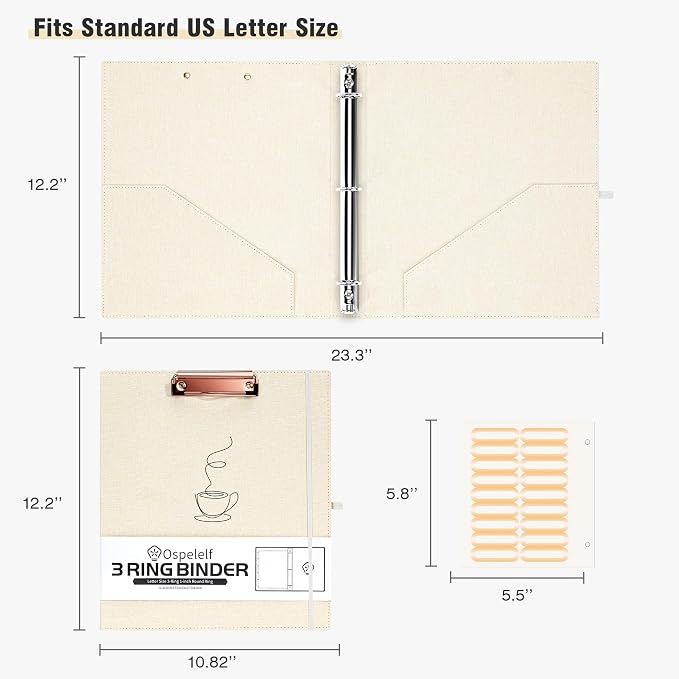 Ospelelf Linen 3 Ring Binder 1 Inch Round Ring Binder - Image 6