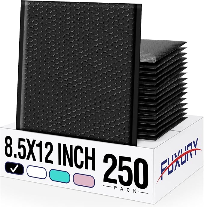 Fuxury 250Pack Black Bubble Mailers 8.5x12" Medium Opaque Bubble Envelopes by Fuxury