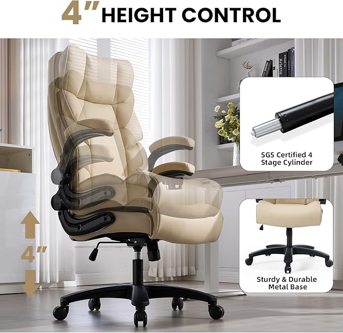 Big and Tall Office Chair 500lbs Wide Seat Executive Office Desk Chair High-Back Office Task Chair, Ergonomic Lumbar Support Computer Office Chairs for Heavy People-DeskLoop Office