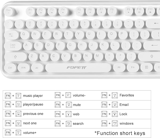 FOPETT Wireless Keyboard and Mouse Combo, 104 Keys Full-Sized 2.4 GHz Round Keycap Colorful Keyboards, USB Receiver Plug and Play, for Windows, Mac, PC, Laptop, Desktop (White)-DeskLoop Office