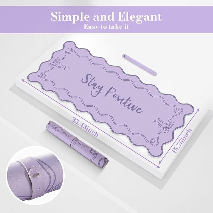 iCasso Purple Office Decor for Women, Scalloped Desk Cover Mat, Large Mouse Pad - Image 2
