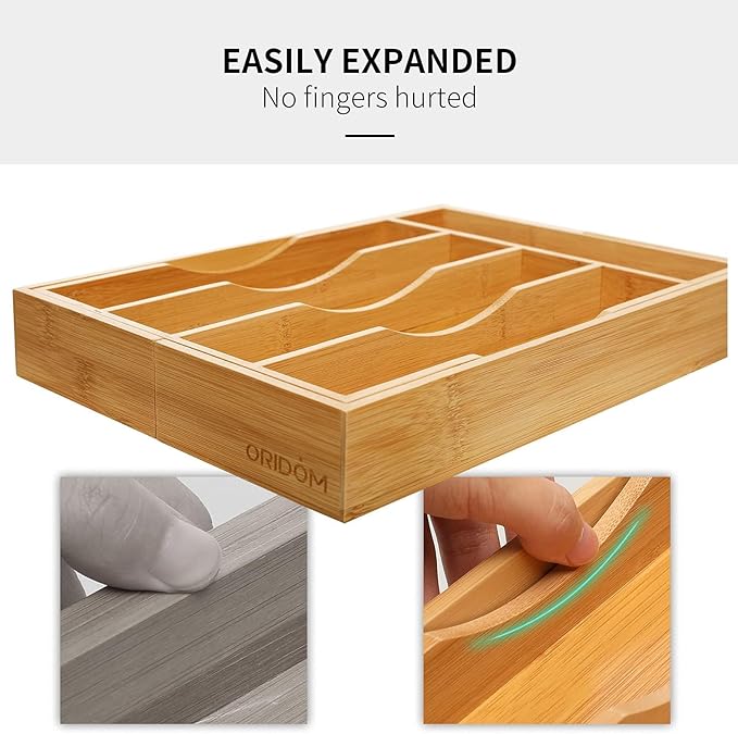 oridom 2-Piece Bamboo Silverware Organizer, Expandable Kitchen Drawer Organizer - Image 5