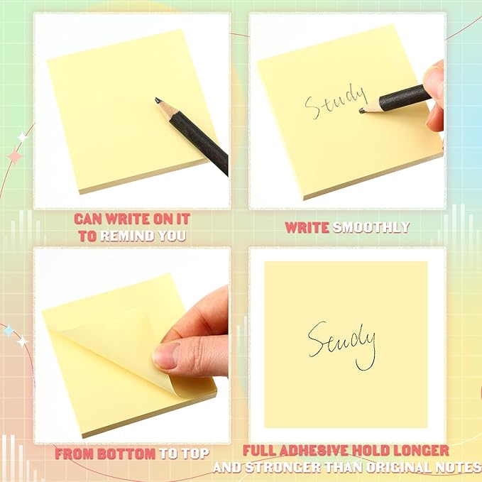 Thenshop 24 Sets Full Adhesive Sticky Notes 3x3 Inches Sticky Notes Adhesive Memo Self-Stick Pads Back to School Supplies Easy to Post for Teacher Coworkers Office 80 Sheets/pad(Yellow,Unlined)-DeskLoop Office