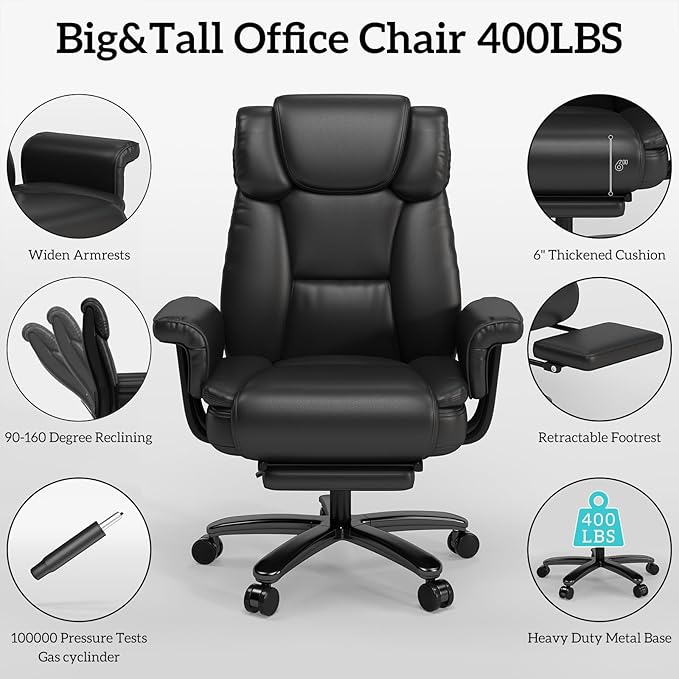 GYI Criss Cross Chair with Wheels, 160° Big and Tall Reclining Office Desk Chair with High Back, Wide Seat, Arms, Footrest, Black-DeskLoop Office