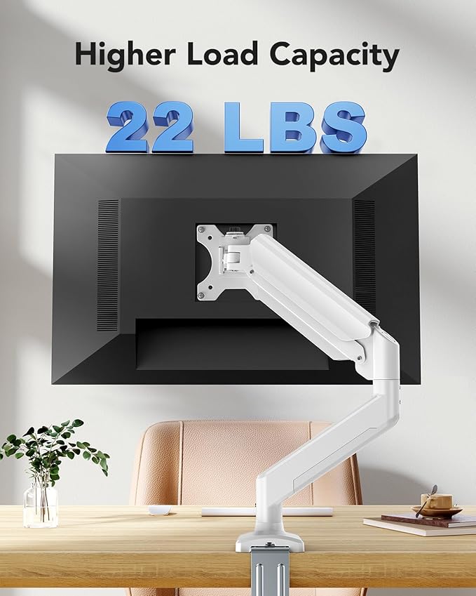 HUANUO Single Monitor Arm 13-34 Inch, Adjustable Gas Spring Arm, Monitor Desk Mount for 4.4-22lbs, VESA 75/100mm with C-Clamp/Grommet Base, Ergonomic Stand for Work/Gaming-DeskLoop Office