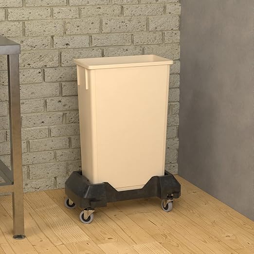 23 Gallon Beige Slim Jim Trash Can with Dolly-DeskLoop Office