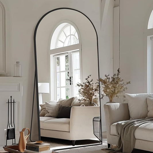 Large Arched Floor Mirror Full Length with Stand, 71''x32'' Black Standing Full Length Mirror for Bedroom Living Room Gym, Aluminum Alloy Frame-DeskLoop Office