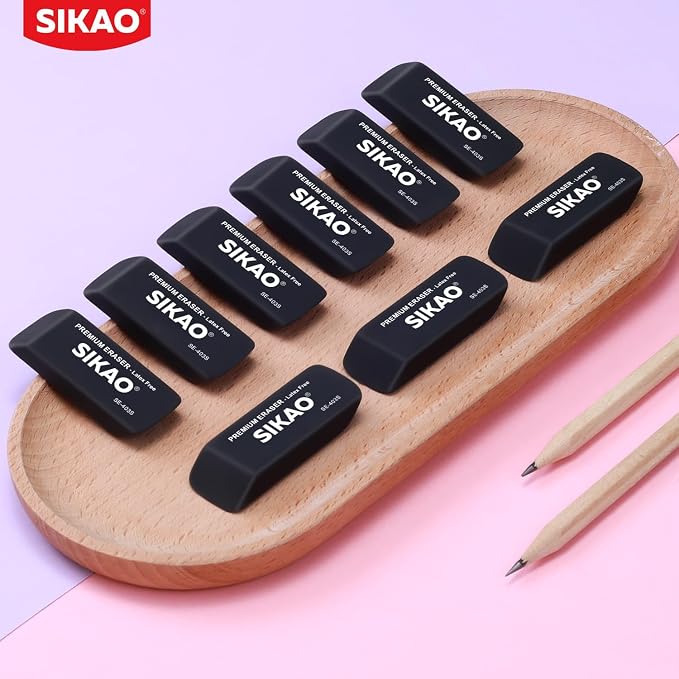 Black Erasers, 12 Pack Block Pencil Erasers | Latex-Free & Smudge-Free Beveled - Image 8