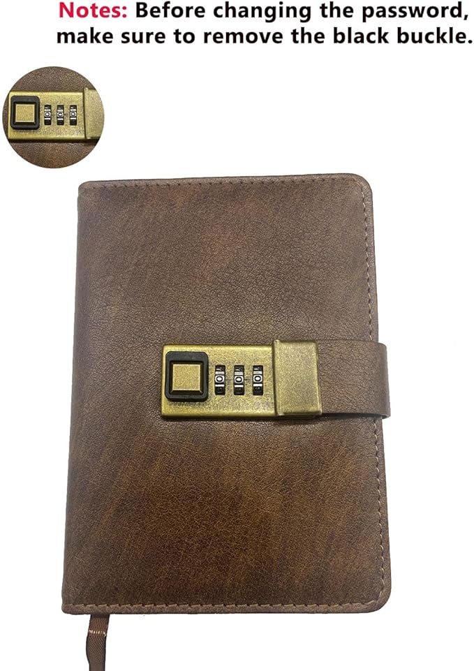 WEMATE Diary with Lock, A5 PU Leather Journal with Lock 240 Pages, Vintage Lock - Image 2