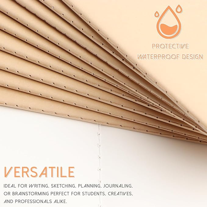 LIONSOUL Bulk A5 Journal Notebook, Kraft Cover 80 Pages Lined Paper Journal for Traveler, Notes, Memo - Bulk Journals Sewn Brown Notebook for School Supplies, Office Supplie (blank 80pages, 10pack)-DeskLoop Office