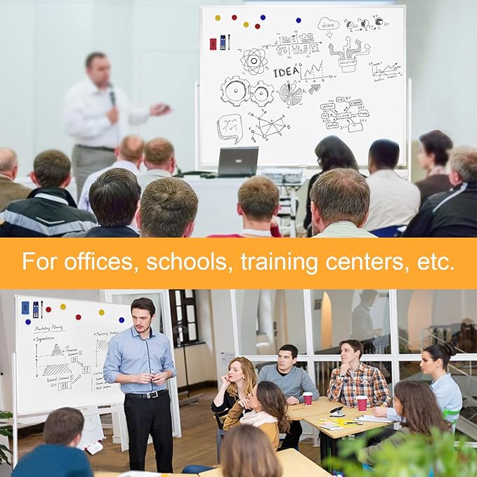 H-Qprobd Rolling Whiteboard with Stand 48"x36" Double-Sided Mobile Magnetic Dry Erase Board on Wheels for Home, Office & School-DeskLoop Office