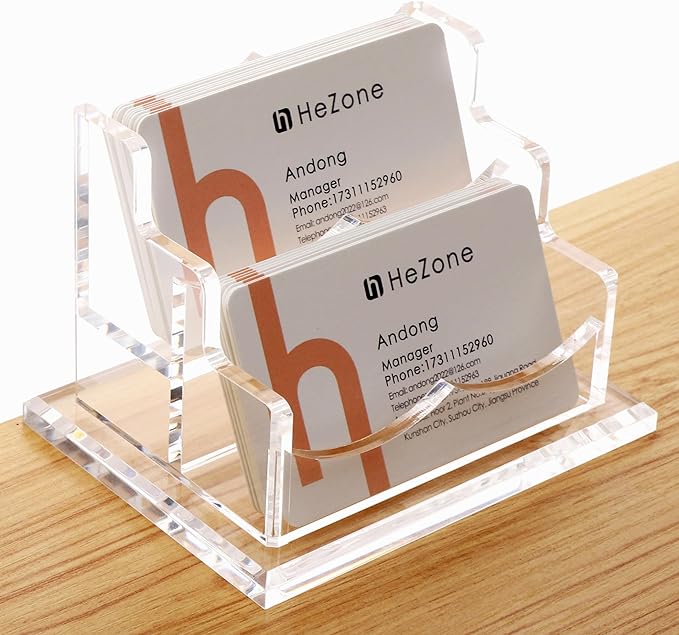 Business Card Holder for Desk 2 Tier 2 Slots, Organize 100 Cards-1 Pack by HeZone
