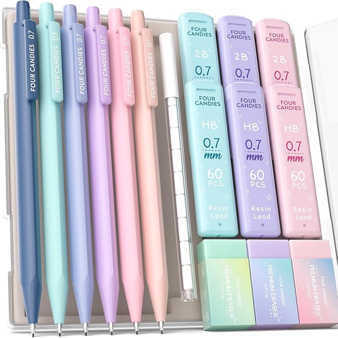 Four Candies Cute Mechanical Pencil Set, 0.7mm Medium Point, 6-Count Pack | 360 by FourCandies