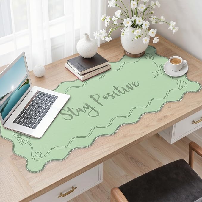 iCasso Green Scalloped Desk Cover Mat, Extra Large Mouse Pad, PU Leather Desk - Image 9