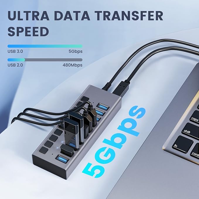 48W Powered USB Hub - ACASIS 10 Ports USB 3.0 Data Hub, Individual On/Off Switches, 12V/4A Power Adapter, Aluminum Housing, USB Splitter for PC, Computer, Mobile HDD, Flash Drive-DeskLoop Office