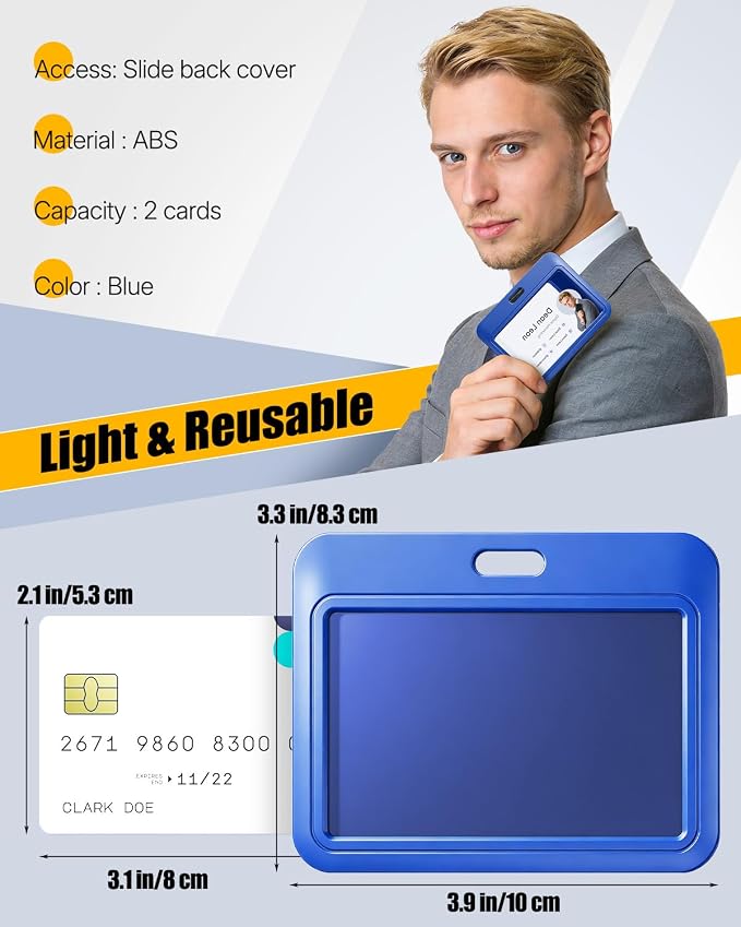 Uniclife 3 Pack Sliding ID Badge Holder Blue Horizontal Hard Plastic Case - Image 7