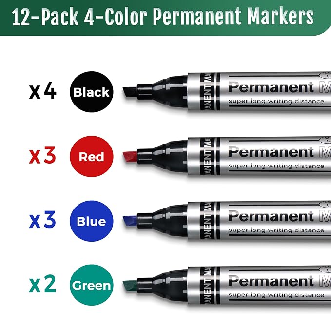 SELEAD Large Permanent Markers Black Red Blue Green - Image 6