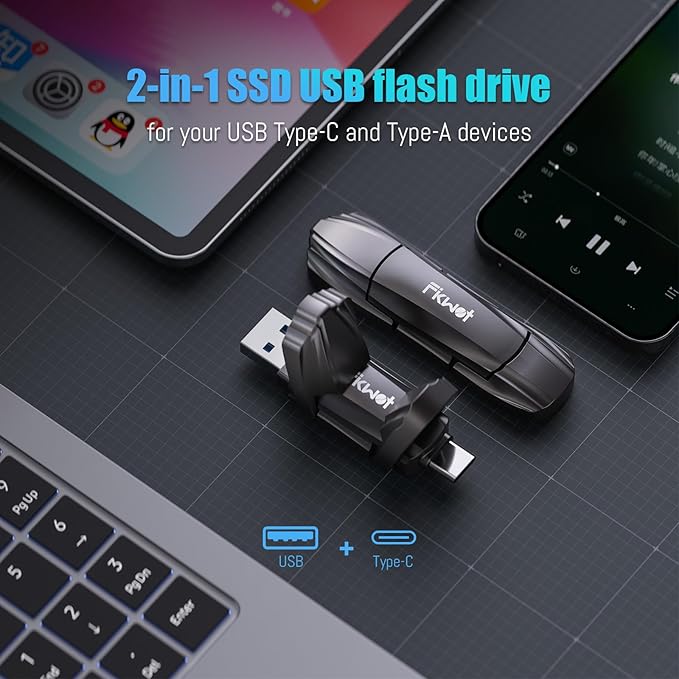 External SSD USB Flash Drive 512GB, Up to 550MB/s 2-in-1 Type C+ USB A USB3.2 Gen2 Solid State Thumb Drive SSD Stick for iPhone 15/16/Android/Windows/Mac/PC/Laptops-DeskLoop Office