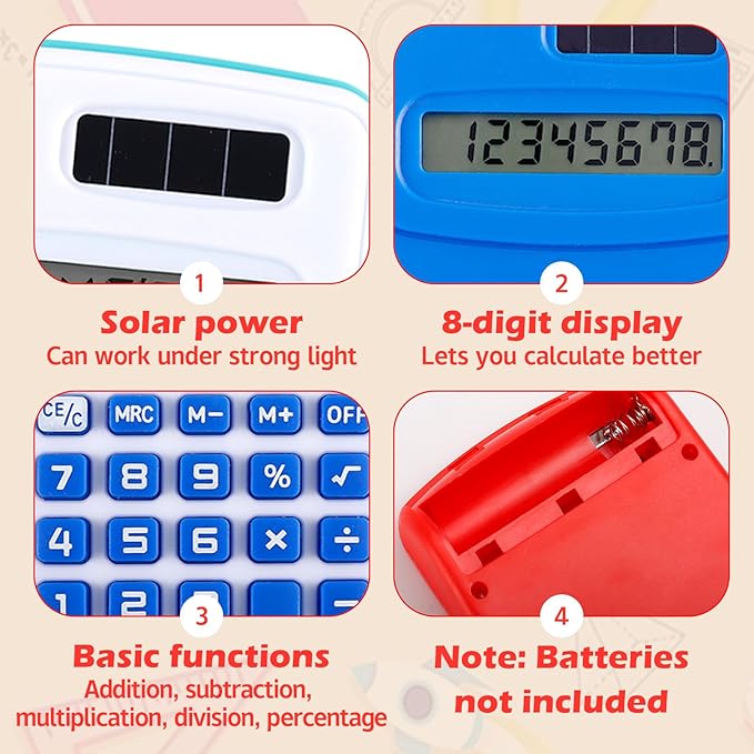 48 Pcs Pocket Calculator,Pocket Size Basic Calculators,8 Digit Display Solar Battery Dual Power Desktop Calculators,Mini Calculator for Students,Home,Office, 3 Styles-DeskLoop Office