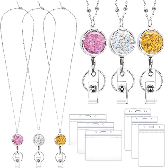 3 Pack Women's Lanyards with 6 Pcs Id Badge Holder by Prudiut