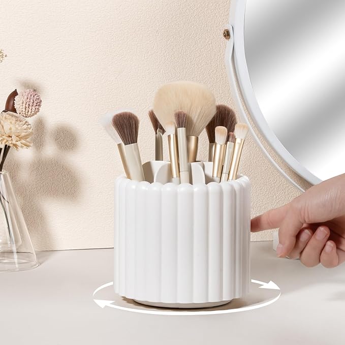 Anyoifax 360 Rotating Makeup Brush Holder 7 Slots Make Up Brush Organizer Removable Spinning Cosmetic Brushes Storage Pen Holder for Vanity, Dresser, Desk, White-DeskLoop Office