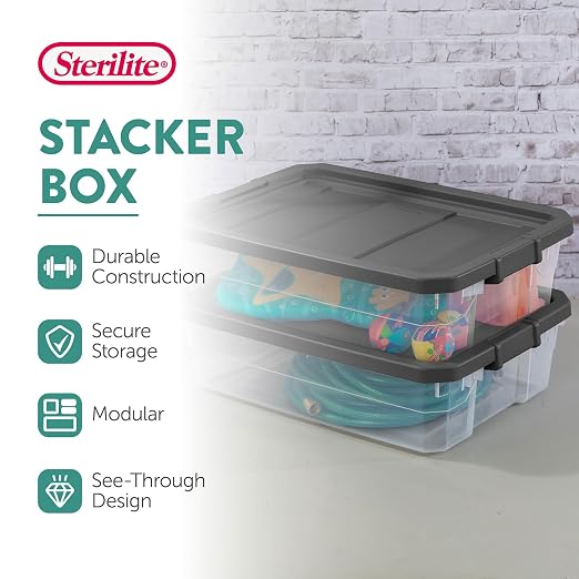 Sterilite 18-Pack Modular Stacker Box, Durable Clear Plastic Storage Bins - Image 2
