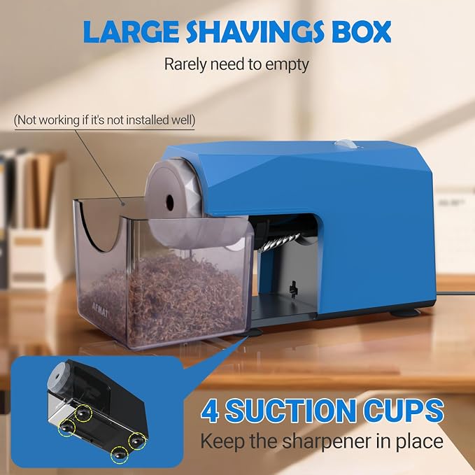 AFMAT Electric Pencil Sharpener, Fast & Hands-Free, 10K+ Uses, 5 Nibs, Fully - Image 7
