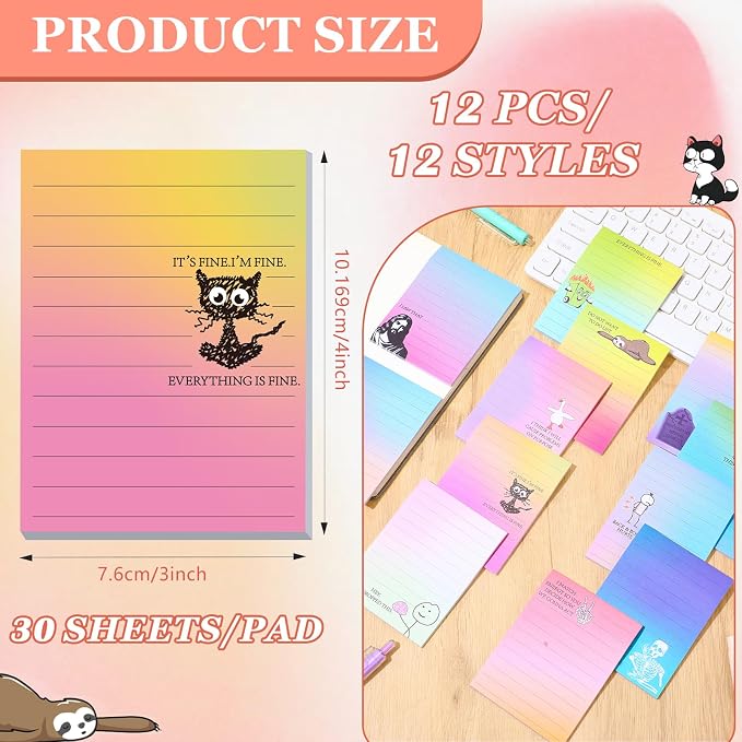 12 Pcs Funny Sticky Notes for Work 4x3 Inches Sarcastic Self Adhesive Notepads - Image 2