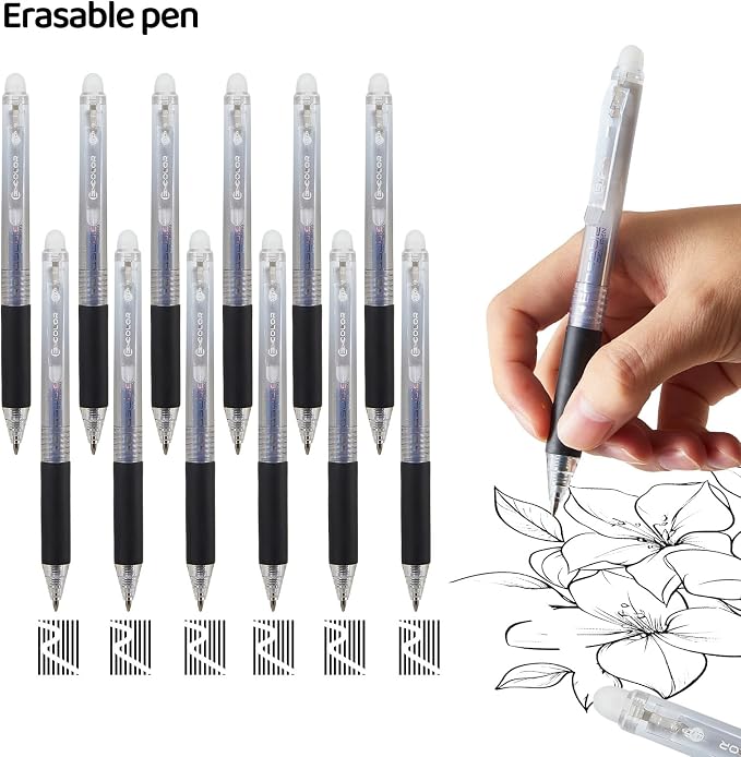 12Pcs Retractable Erasable Gel Pens Clicker, Fine Point 0.7mm Smooth Writing - Image 4