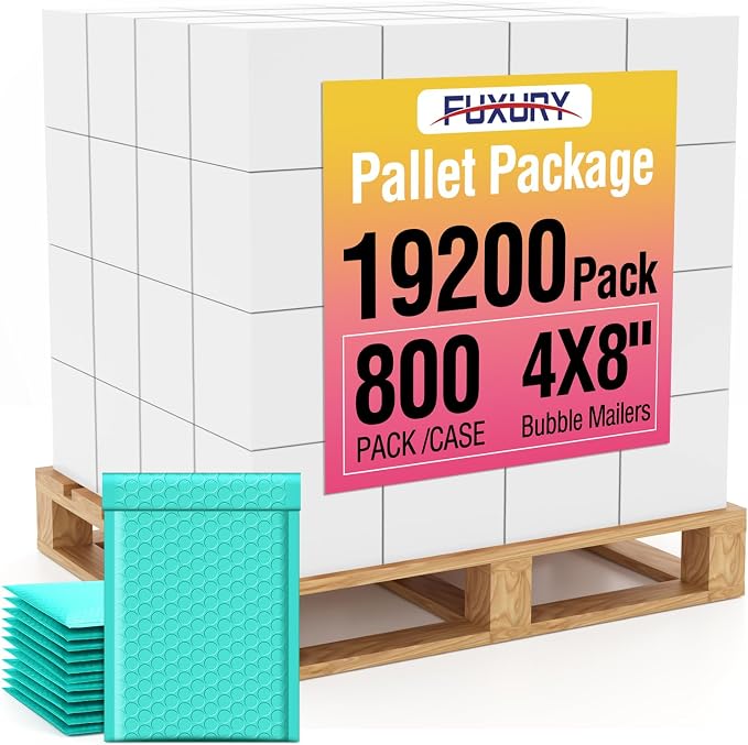 Fuxury Bubble Mailers 4x8" Teal Padded Envelopes 19200Pack Bulk Strong Adhesion by Fuxury