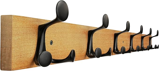 SKOLOO 39-Inch Light Brown Wood Coat Rack Wall Mount with 6 Triple Hooks - Ideal for Family Entrances, Classrooms, and Pet Supplies Storage - Perfect Coat Hooks for Wall-DeskLoop Office