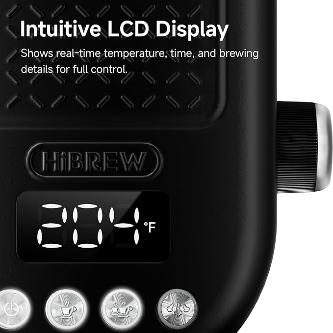 HIBREW H10B - 51mm Espresso Machine - Temperature & Cup Volume Adjustable at will - With Intelligent Display Screen & Pressure Gauge - Stainless Steel Body (Black)-DeskLoop Office