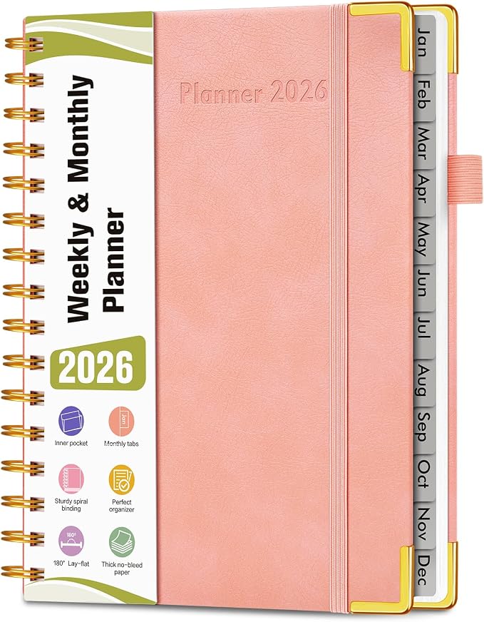 2026 Planner, Hardcover Leather Weekly and Monthly Planner, January 2026 by Unknown