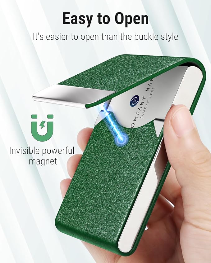 MaxGear Business Card Holder, PU Leather Business Card Case, Dark Green | - Image 3
