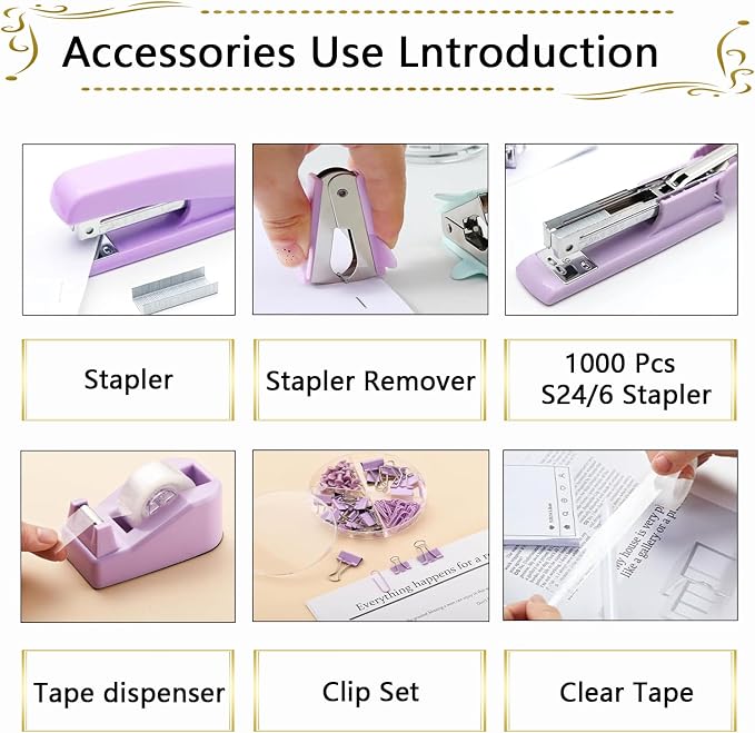 Office Supplies Set, Desk Accessories, Stapler And Tape Dispenser Set, Pen - Image 2