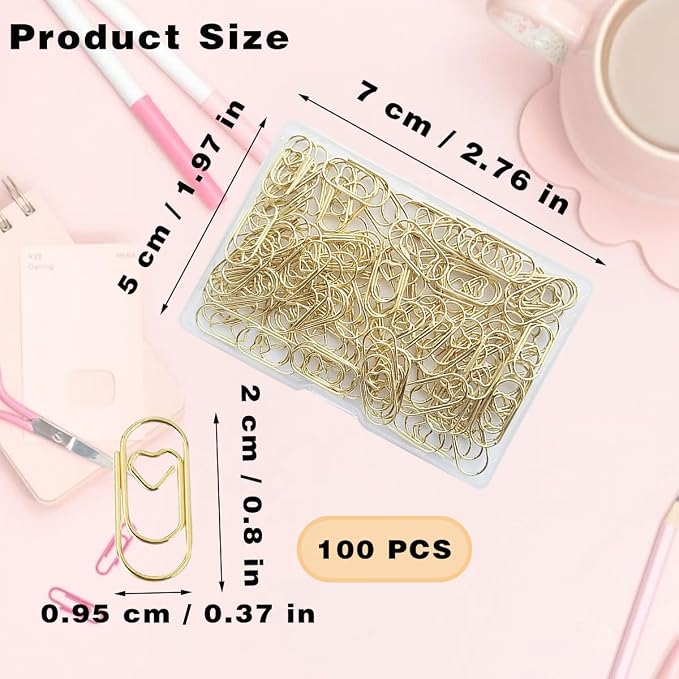 100 Pack Love Heart Shaped Paper Clips, Mini Paperclips Papers, 0.8inch Small - Image 2
