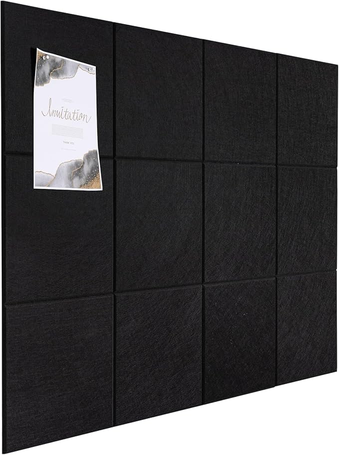 Large Cork Board Alternative, 12 Pack Felt Board with Safe Removable Adhesive Tabs Felt Wall Tiles, Large Cork Boards for Walls, Cork Board for Home Office, Pin Boards for Walls, Black-DeskLoop Office