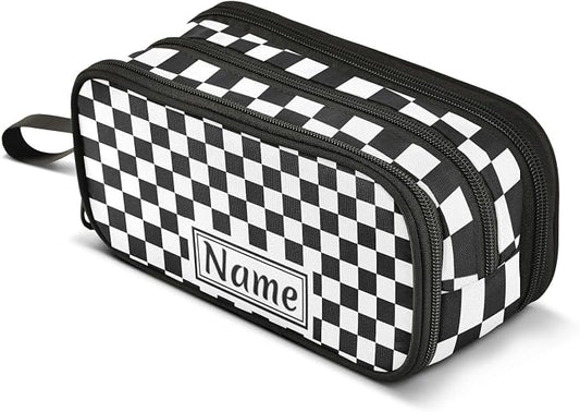 BOENLE Custom Black White Checkered Pattern Pencil Case Box Boys Girls by BOENLE-WELCOMEYOURCOMING