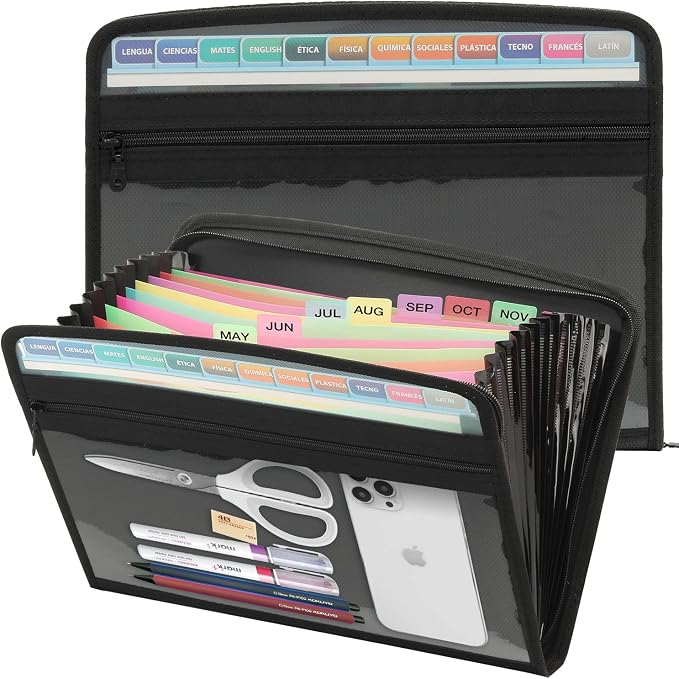 Mukawa 13 Pocket Expanding File Folder, Zippered Accordion File Organizer by Unknown