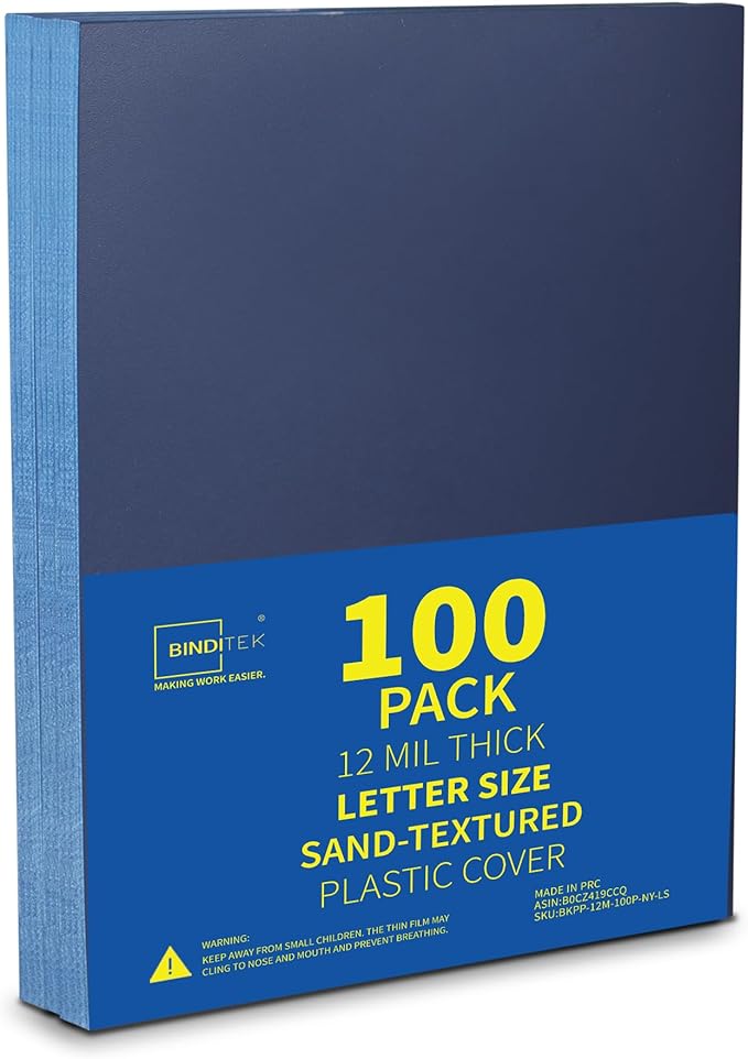 Binditek 100 Pack 12 Mil Sand-Textured Polycover, Midweight Binding Front and by Binditek