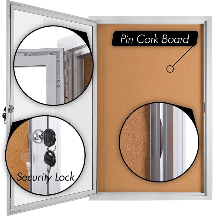 INNOVART Enclosed Bulletin Board 36”x24”, Lockable Cork Noticeboard - Image 4