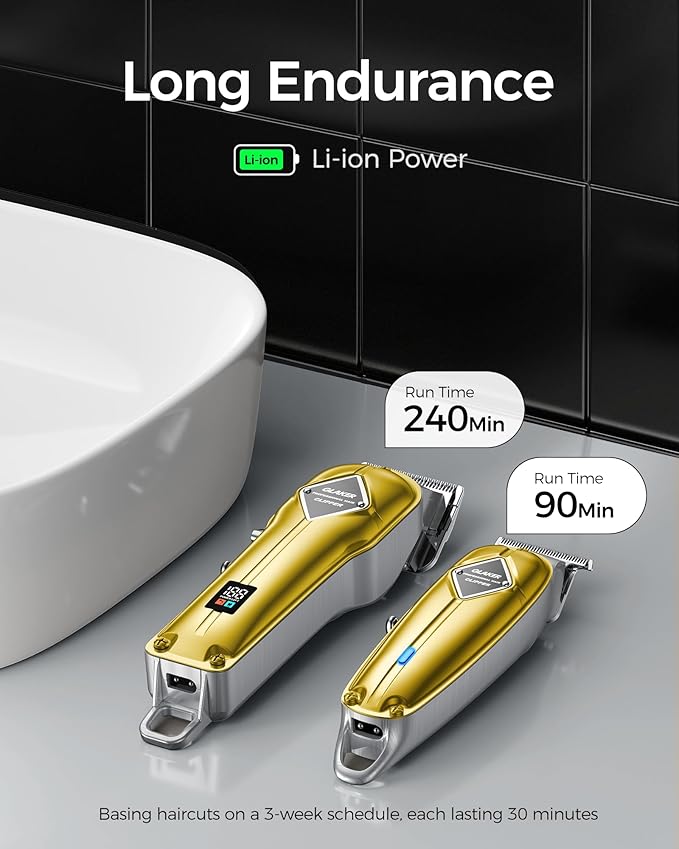 GLAKER Hair Clippers for Men Professional - Cordless Clippers and Trimmers Set, Complete Barber Kit for Hair Trimming & Beard Grooming, Mens Haircutting Kits for Blending & Fade Cuts (Gold)-DeskLoop Office