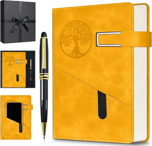 Lined Notebook Journal for Men Women, 365 Pages Numbered College Ruled Notebook, Hardcover Leather Journal with Pen & Gift Box, Thick Daily Diary, Professional Notebooks for Work, School, Business, A5-DeskLoop Office