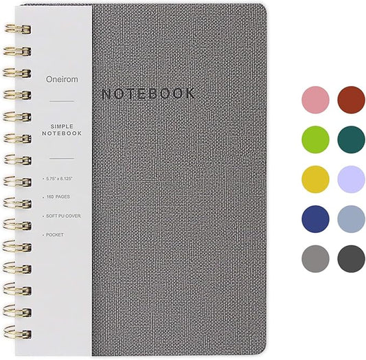 Spiral Notebook-5.75" x 8.125" Journal with Back Pockets and 160 Lined Pages,PU Leather Cover Business Journal, Twin-Wire Binding Notebook Perfect for Office & Home School Supplies-DeskLoop Office