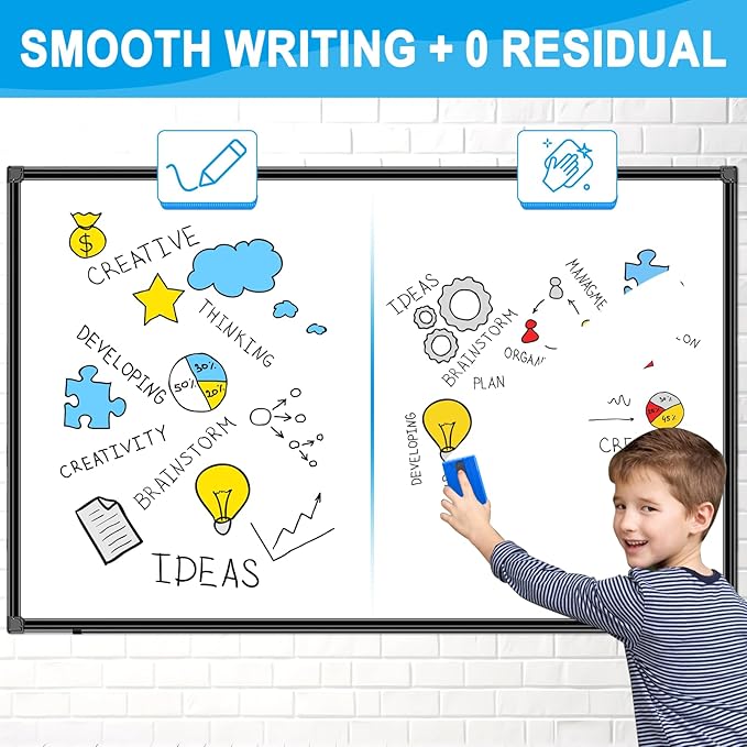 H-Qprobd 72"x48" White Board for Wall Large Magnetic Dry Erase Board with Black Aluminum Frame, Presentation Whiteboard Suitable for Home, Office, Classroom & Kitchen-DeskLoop Office