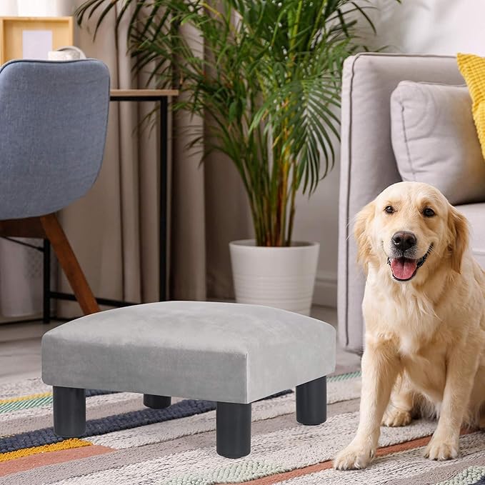Joveco 15'' Small Foot Rest Stool Ottoman- Upholstered Footstool and Ottomans Small Footrest for High Beds- Lightweight and Portable, Light Gray-DeskLoop Office