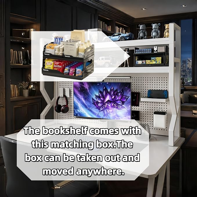 Desktop Hutch Bookshelf, Many Gifts, Metal Desktop Bookcase - Image 3