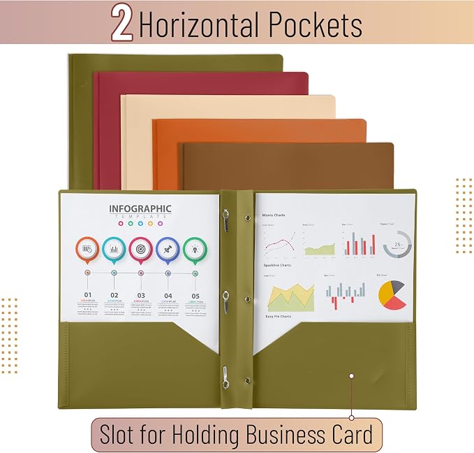 Mr. Pen- Plastic Folders with Pockets and Prongs, 5 Pack, Letter Size | Autumn - Image 3