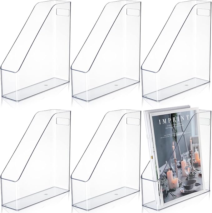 6 Pcs Clear Acrylic Magazine File Holder Plastic Desk Organizer by Marsui